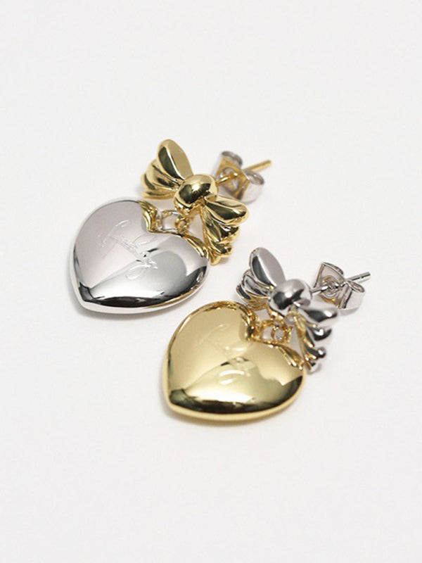New versatile sweet and cool heart bow earrings
