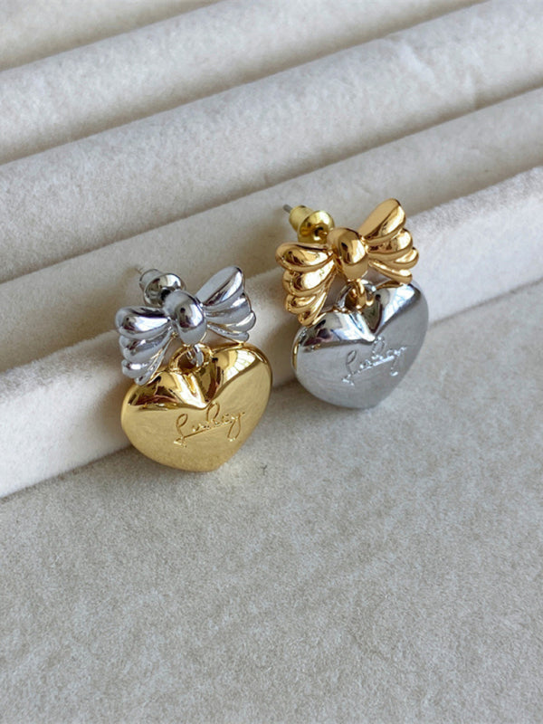 New versatile sweet and cool heart bow earrings