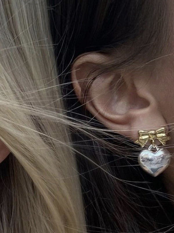 New versatile sweet and cool heart bow earrings