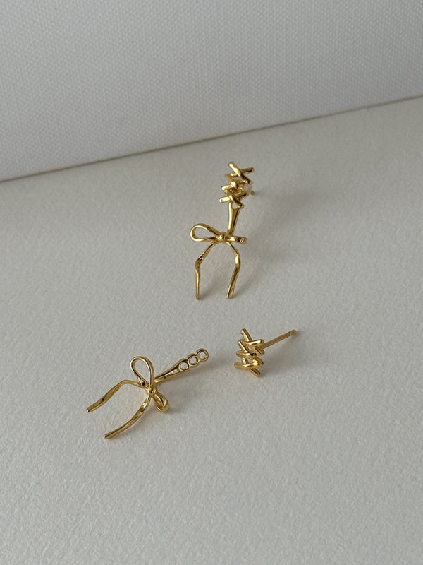 New 925 silver needle bow ribbon cute new earrings