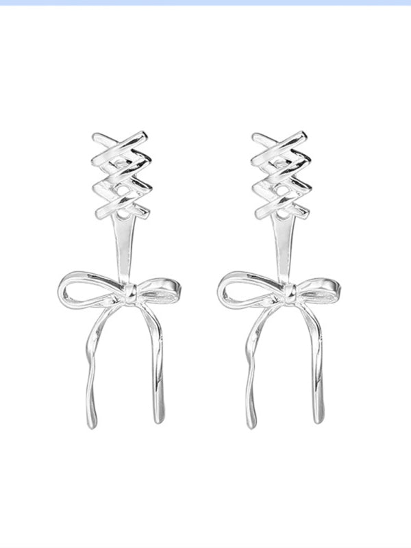 New 925 silver needle bow ribbon cute new earrings