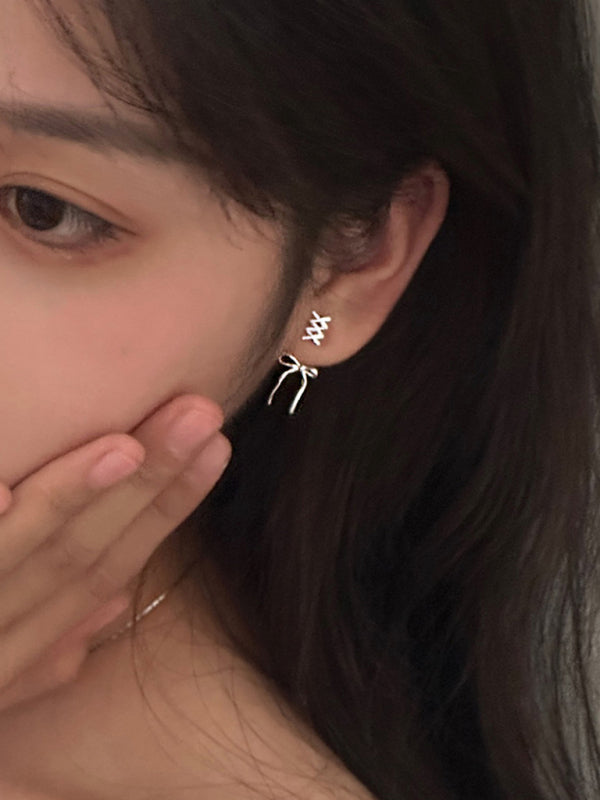 New 925 silver needle bow ribbon cute new earrings
