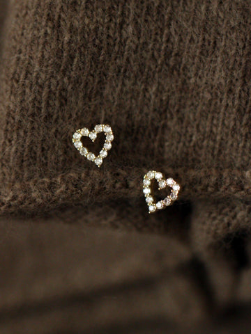 New full diamond princess style hollow love heart cute daily mini earrings