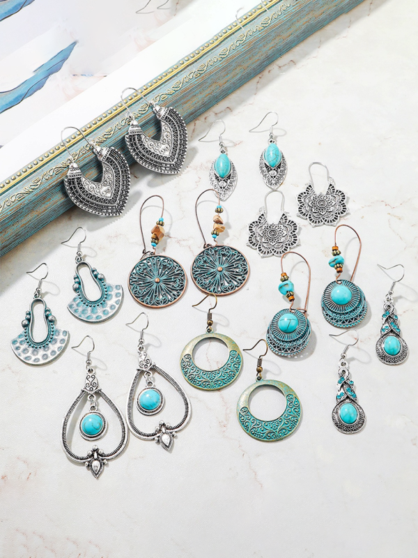 Bohemian vintage ethnic turquoise earring set
