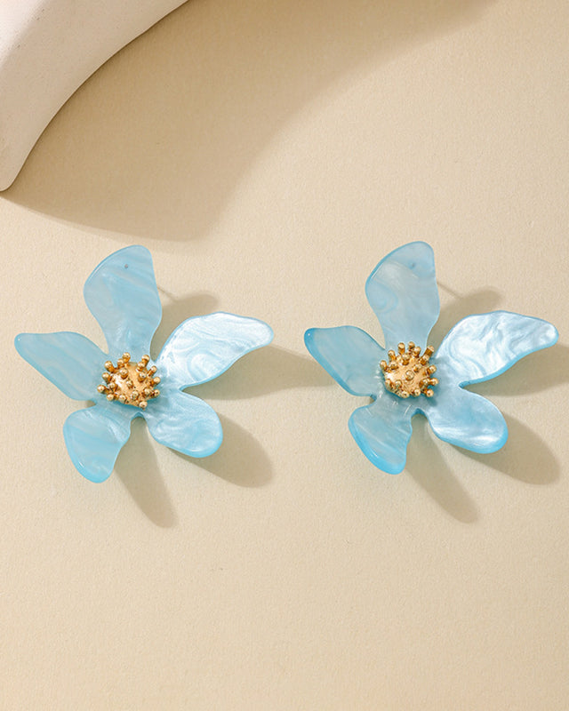 Fashionable cute girl candy color acrylic flower irregular five petal flower earrings seaside vacation