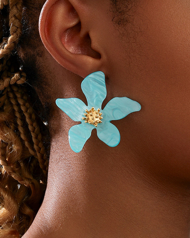 Fashionable cute girl candy color acrylic flower irregular five petal flower earrings seaside vacation