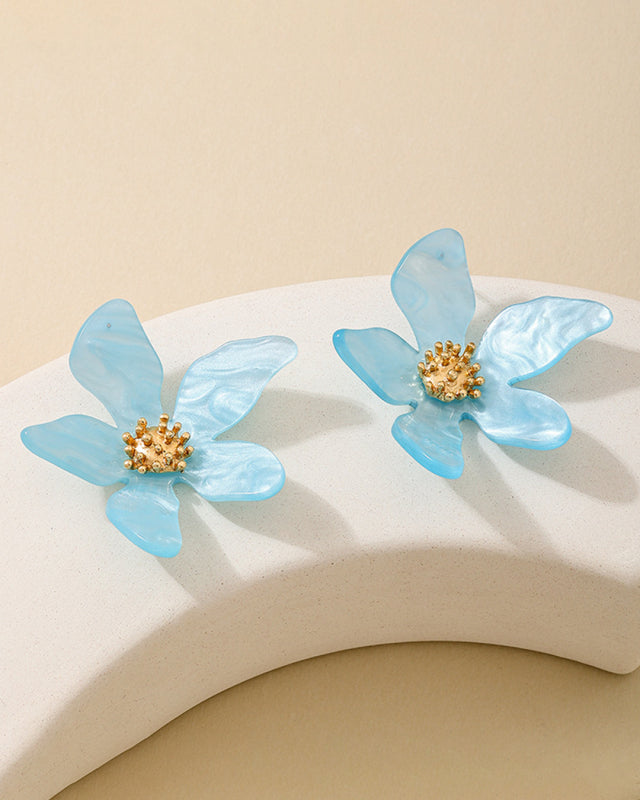 Fashionable cute girl candy color acrylic flower irregular five petal flower earrings seaside vacation
