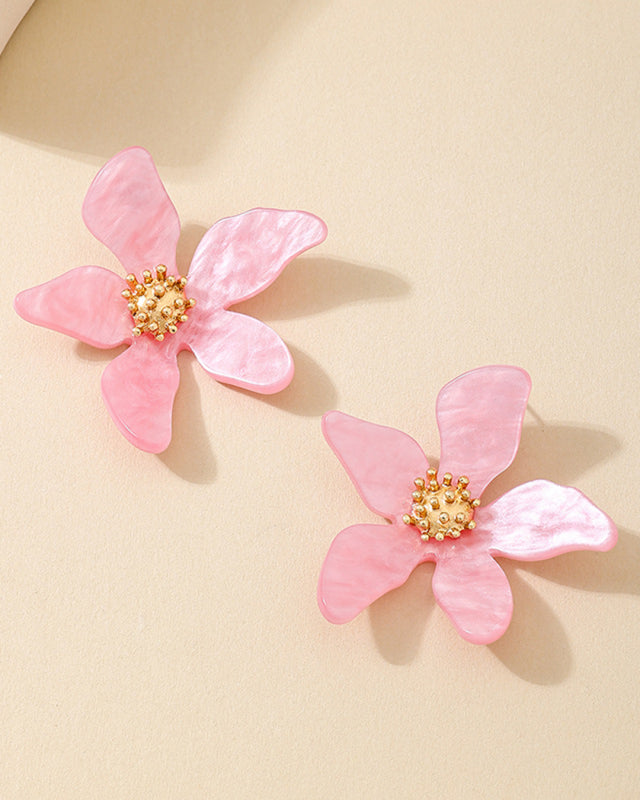 Fashionable cute girl candy color acrylic flower irregular five petal flower earrings seaside vacation