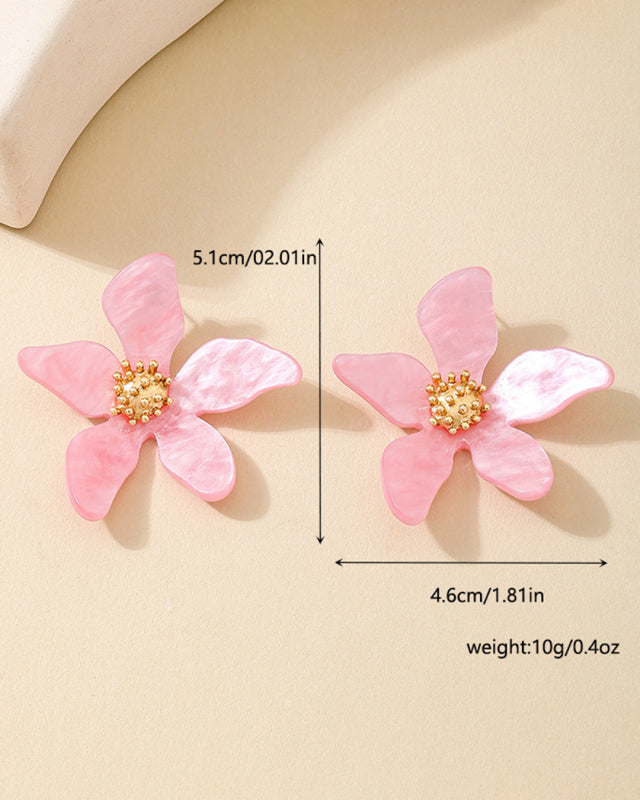 Fashionable cute girl candy color acrylic flower irregular five petal flower earrings seaside vacation