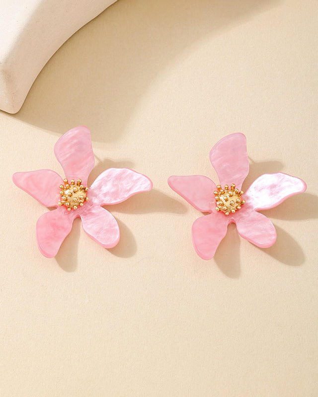 Fashionable cute girl candy color acrylic flower irregular five petal flower earrings seaside vacation
