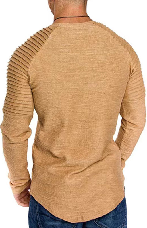 Men's Casual Ribbed Sleeve Knit T-shirt