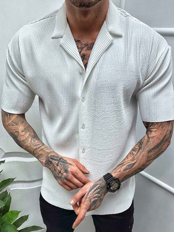 Men's Spring-Summer Woven Polyester Shirt Without Back Pocket