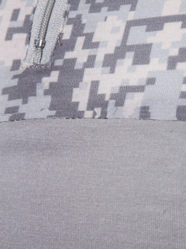 Men's Military Field Outdoor Elastic Fitness Camouflage Long Sleeve Zipper Pocket T-Shirt