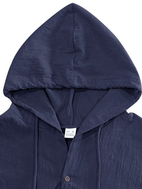 Men's Casual Sleeveless Waistcoat Shirt Linen Hooded Solid Color Breathable Loose Top