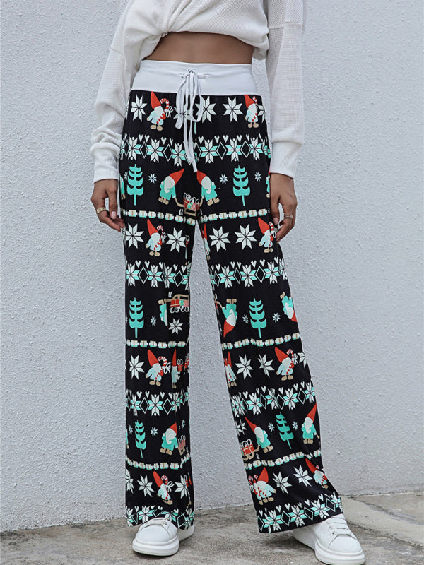 Women Festival Pattern Knit Polyester Pants