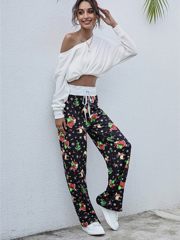 Women Festival Pattern Knit Polyester Pants