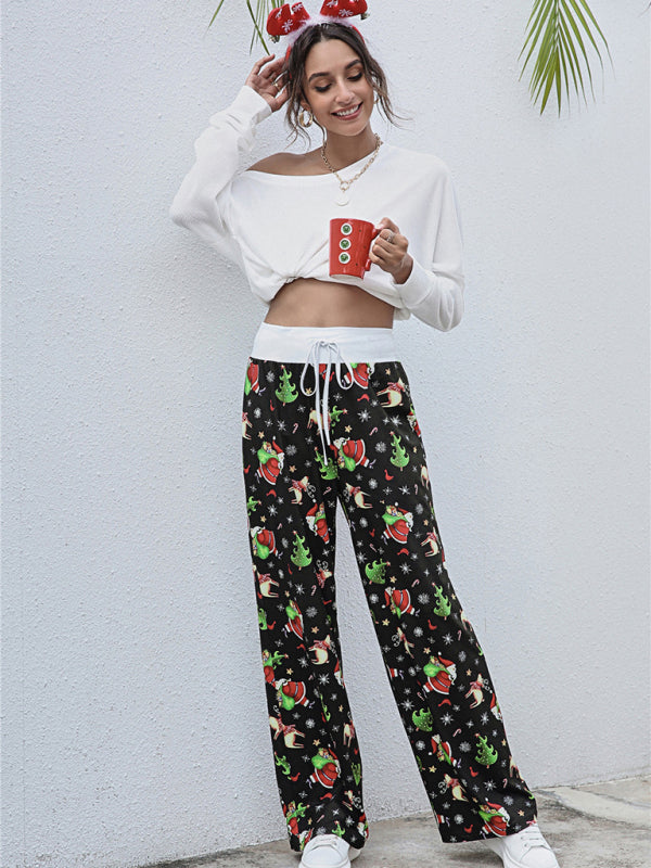 Women Festival Pattern Knit Polyester Pants