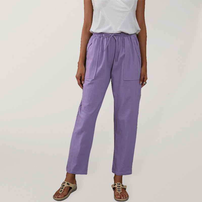Women's Pocket Elastic Waist Cotton Linen Lounge Pants