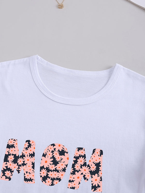 Floral Print MOM Graphic Casual Tee
