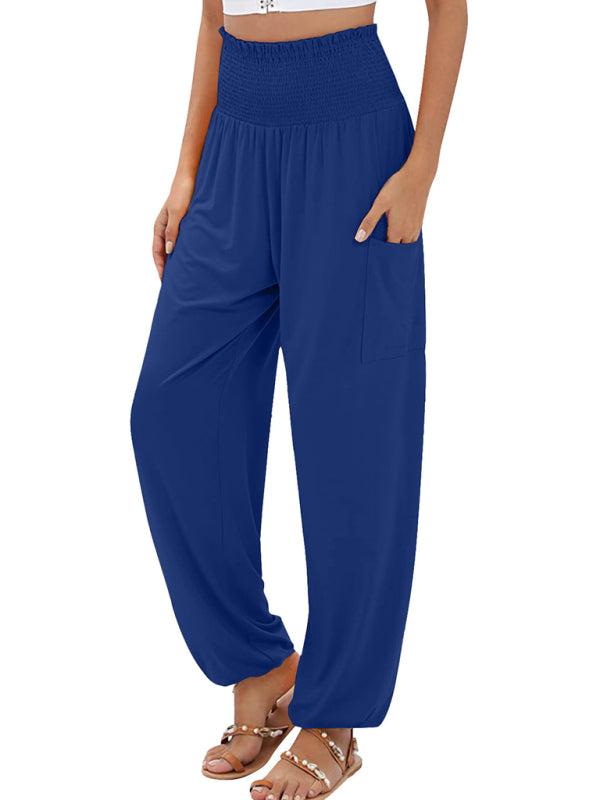 New women's elastic high waist wide leg casual trousers