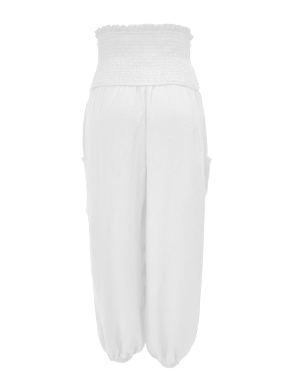 New women's elastic high waist wide leg casual trousers