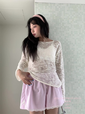 Women's lace shorts wear elastic waist striped casual pants