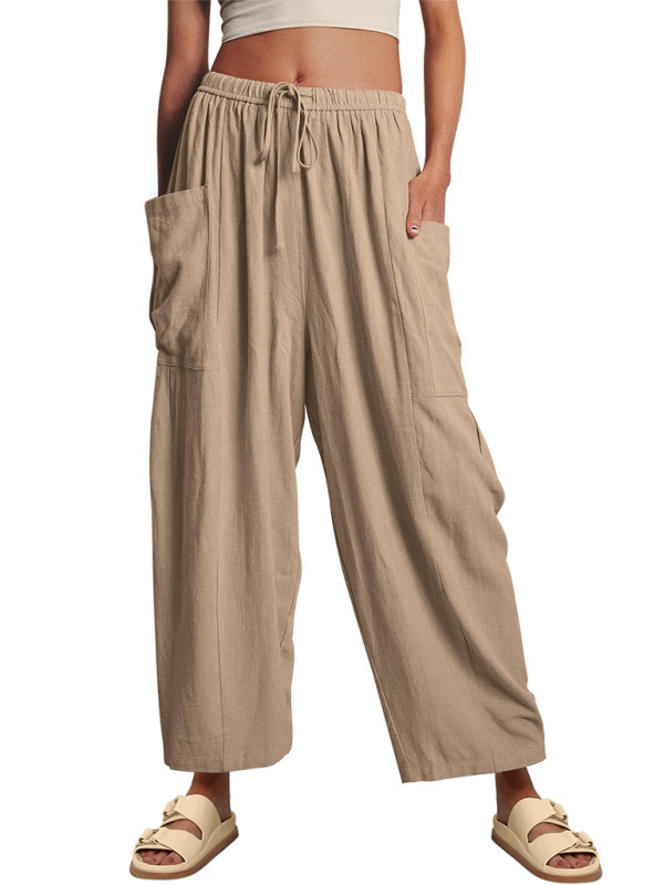 Women's elastic waist pleated high waist wide leg pants loose casual pants
