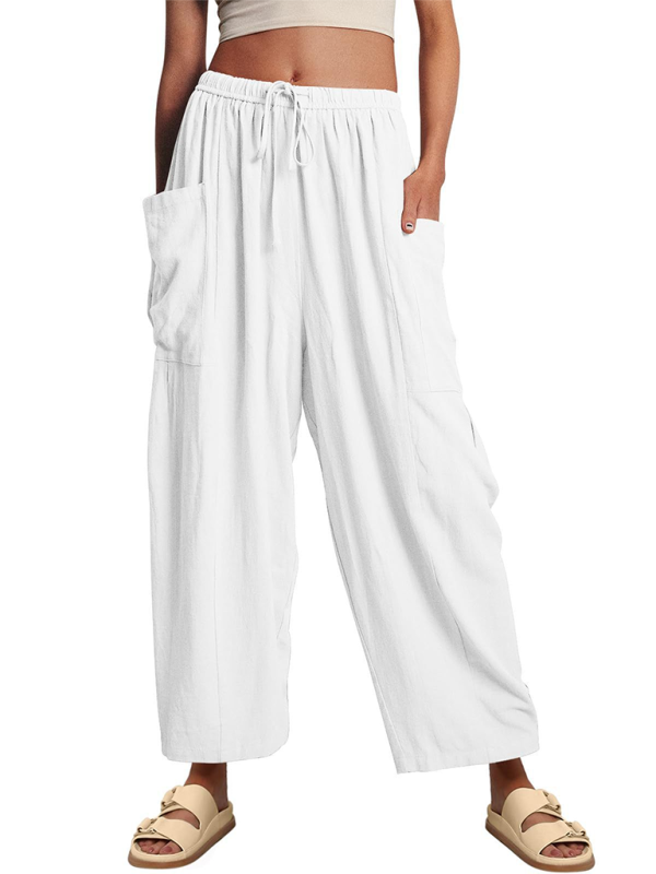 Women's elastic waist pleated high waist wide leg pants loose casual pants