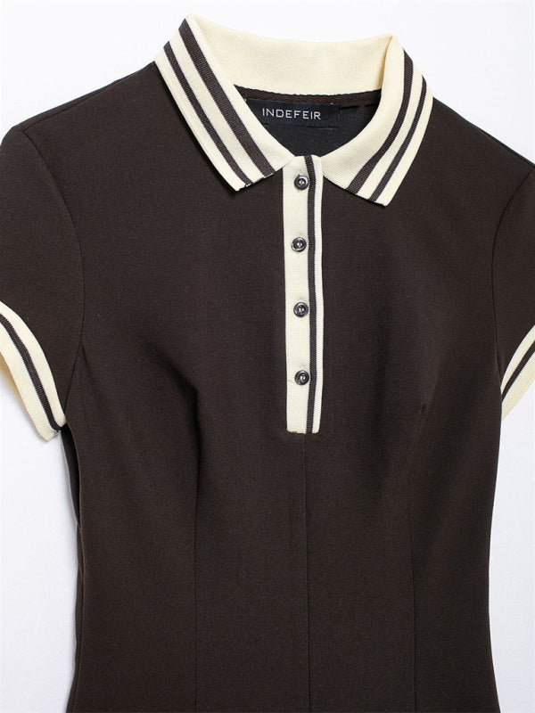 New temperament and elegance color collision ribbed wide pleated dresses