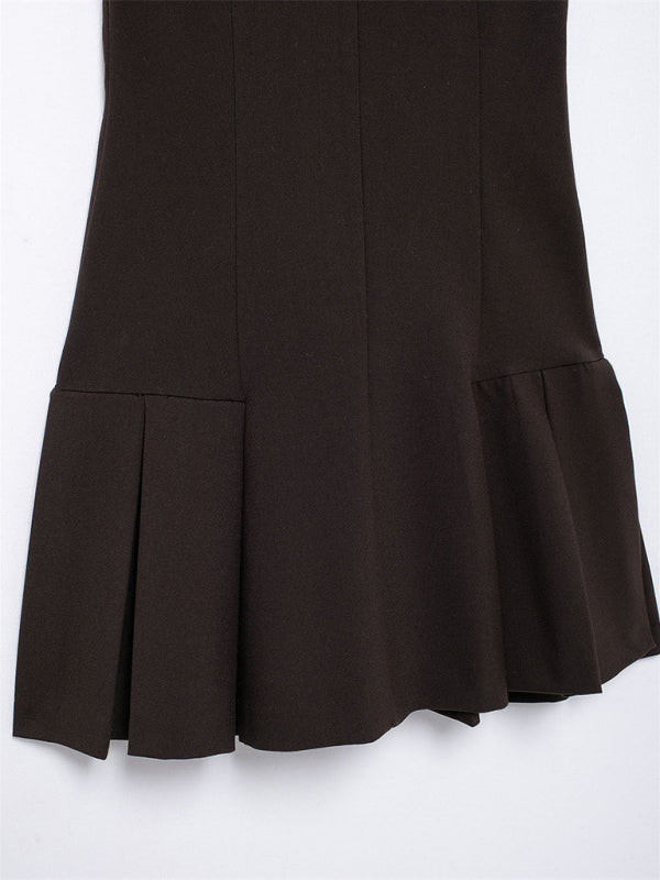 New temperament and elegance color collision ribbed wide pleated dresses