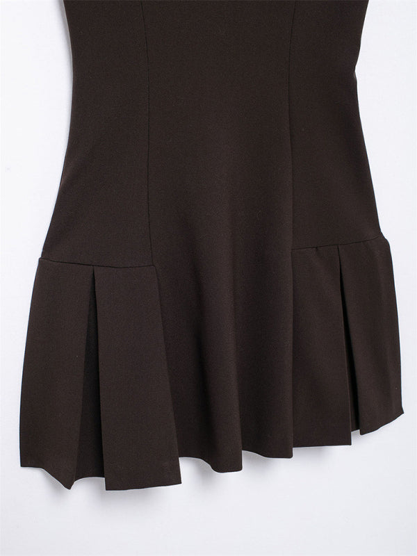 New temperament and elegance color collision ribbed wide pleated dresses