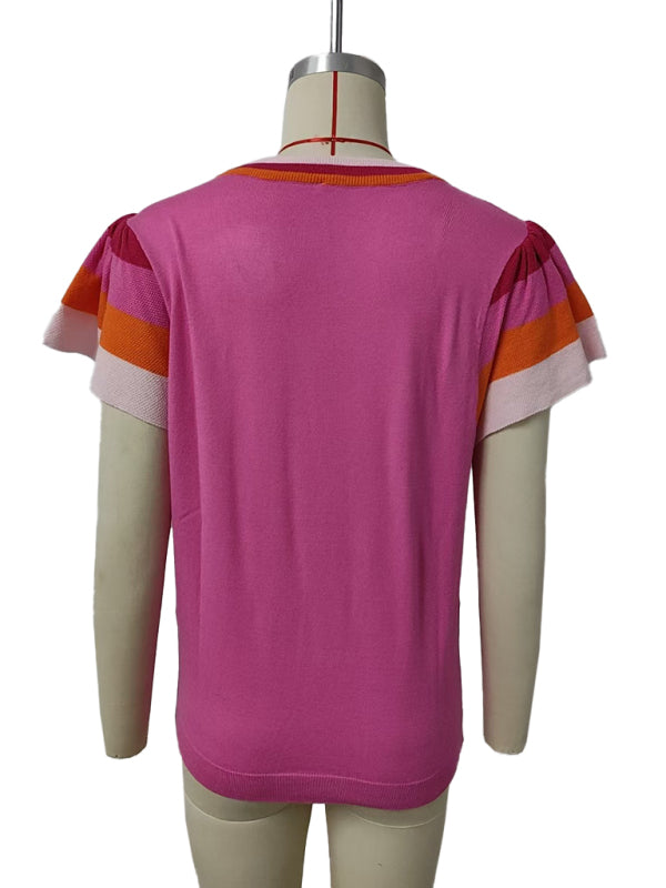 Crew Neck Knit Top Short Sleeve Sweater