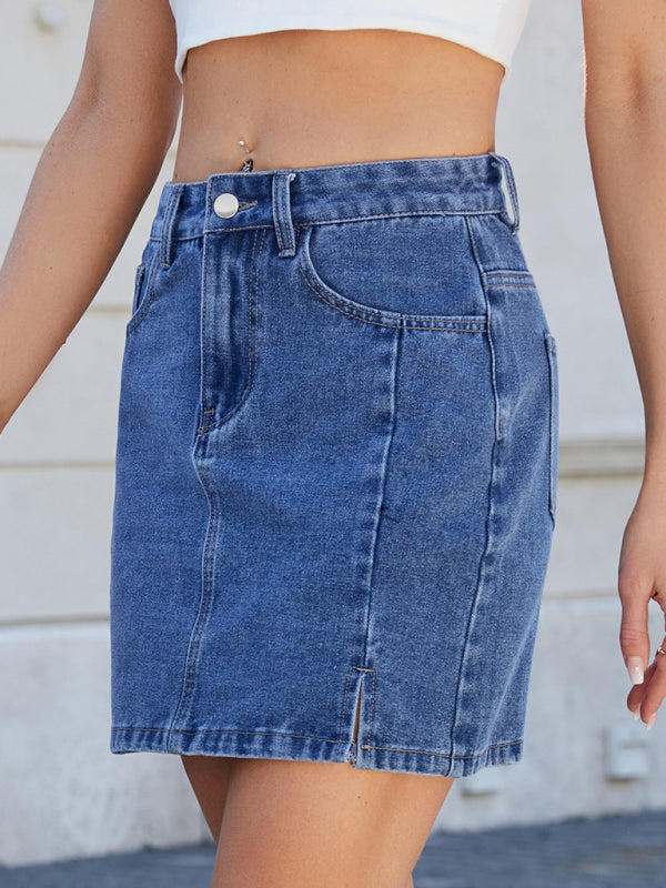 Fashionable slit denim hip skirt