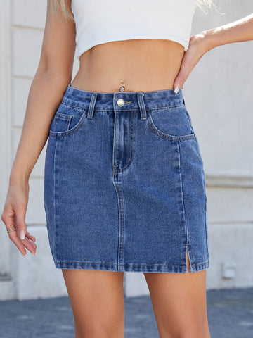Fashionable slit denim hip skirt