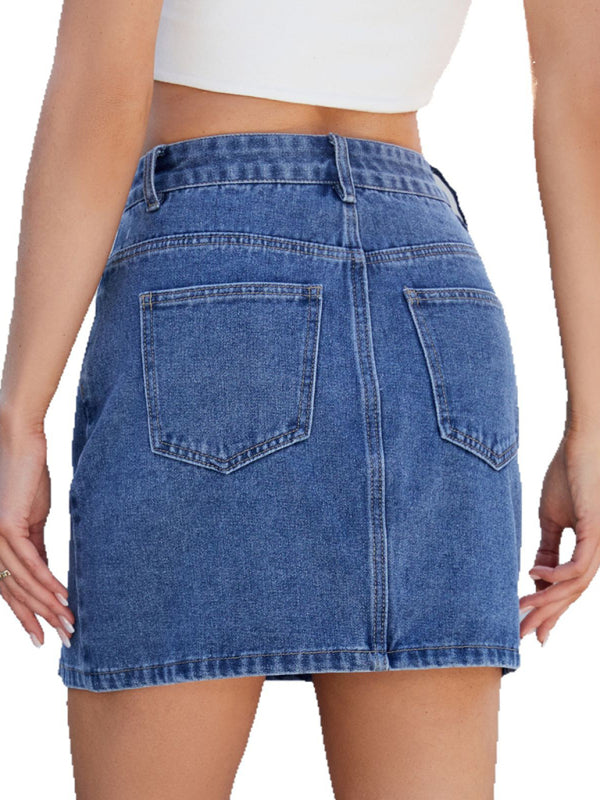 Fashionable slit denim hip skirt
