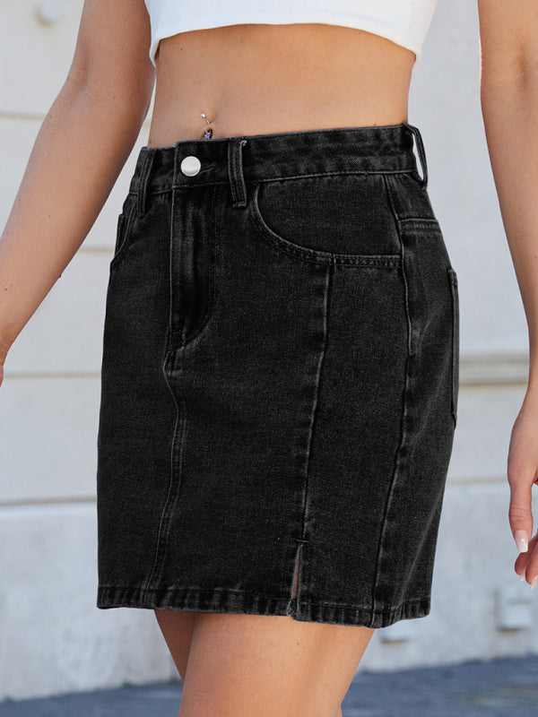 Fashionable slit denim hip skirt