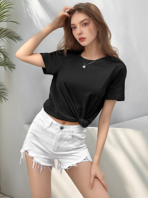 Loose round neck solid color short sleeve T-shirt
