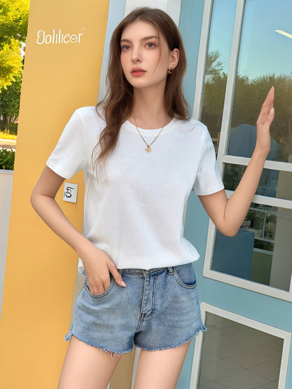 Loose round neck solid color short sleeve T-shirt