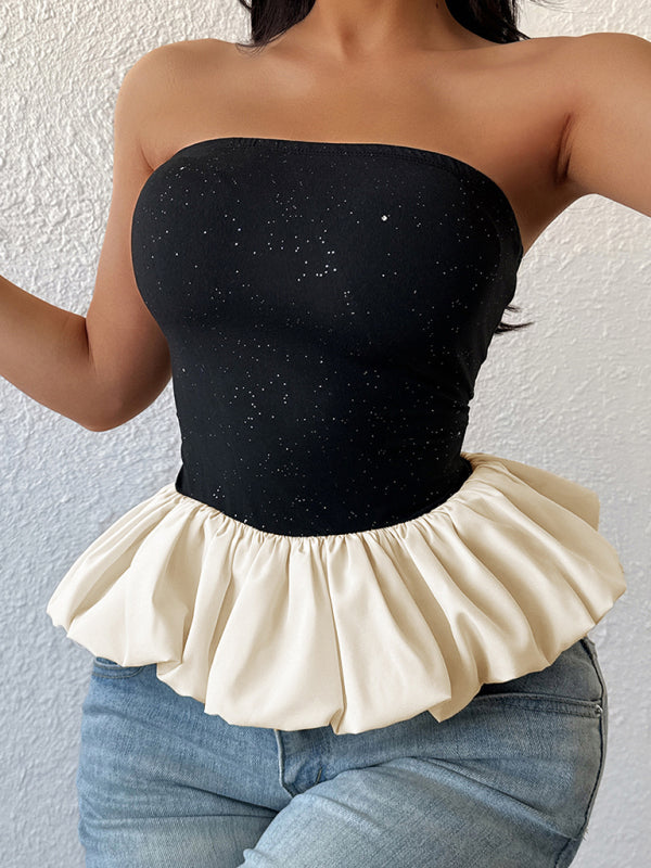 Black and white contrast bud tube top