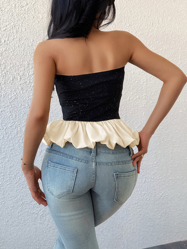 Black and white contrast bud tube top