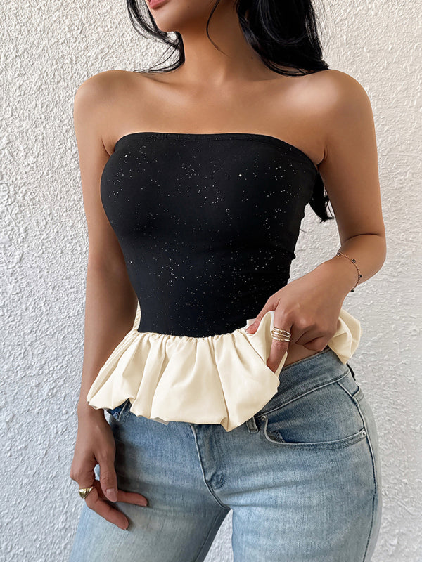 Black and white contrast bud tube top