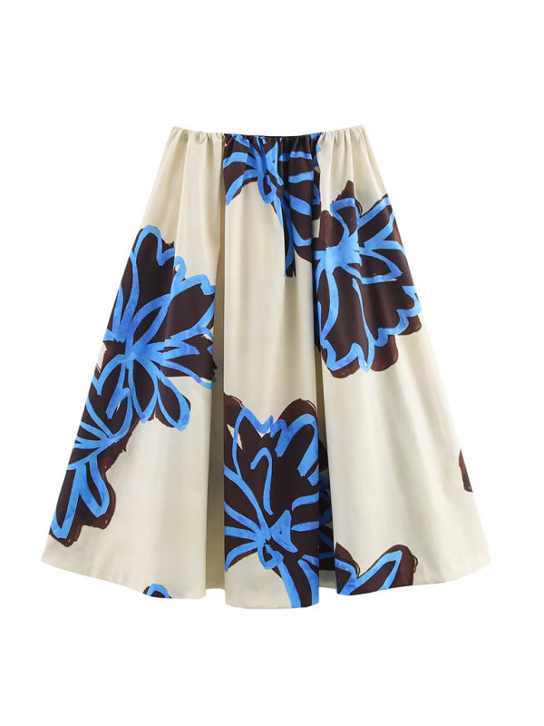 Fashionable and casual printed wide hem midi skirt