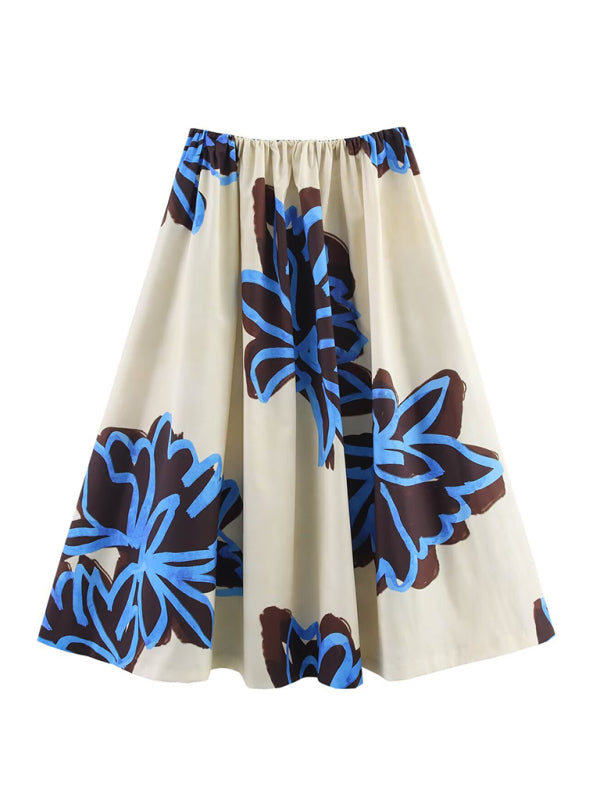 Fashionable and casual printed wide hem midi skirt
