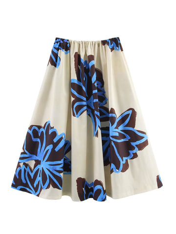 Fashionable and casual printed wide hem midi skirt