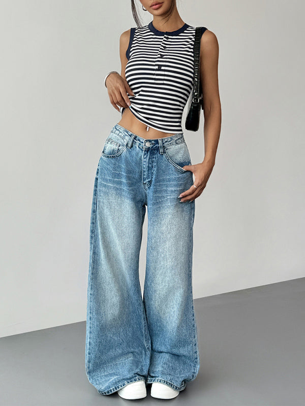 Striped crew neck slim sleeveless vest