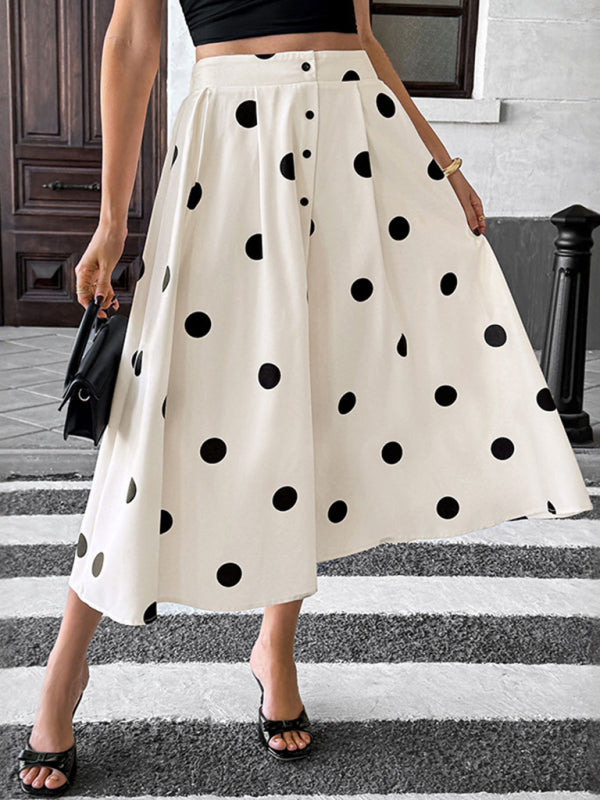 New mid-length umbrella skirt polka dot skirt elastic retro elegant A-line skirt
