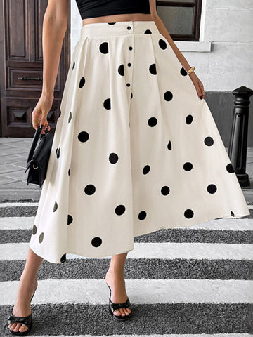 New mid-length umbrella skirt polka dot skirt elastic retro elegant A-line skirt