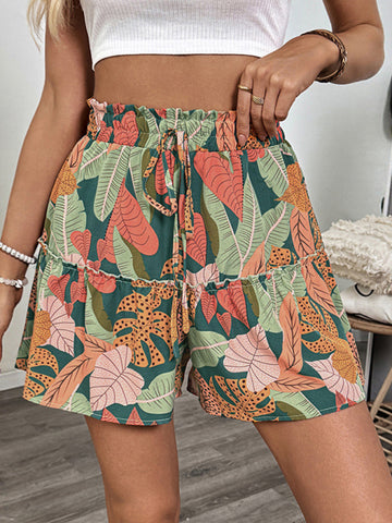 Tropical Resort Print Elastic Wide Leg Shorts