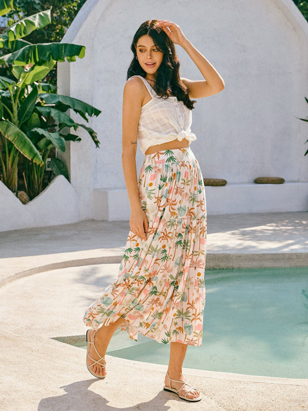 New coconut tree print bohemian holiday beach skirt