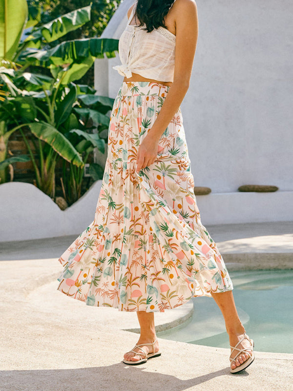 New coconut tree print bohemian holiday beach skirt